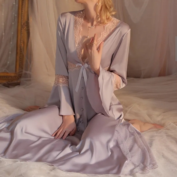Lace Button Up Style Nighty Dress - Picture 3 of 12